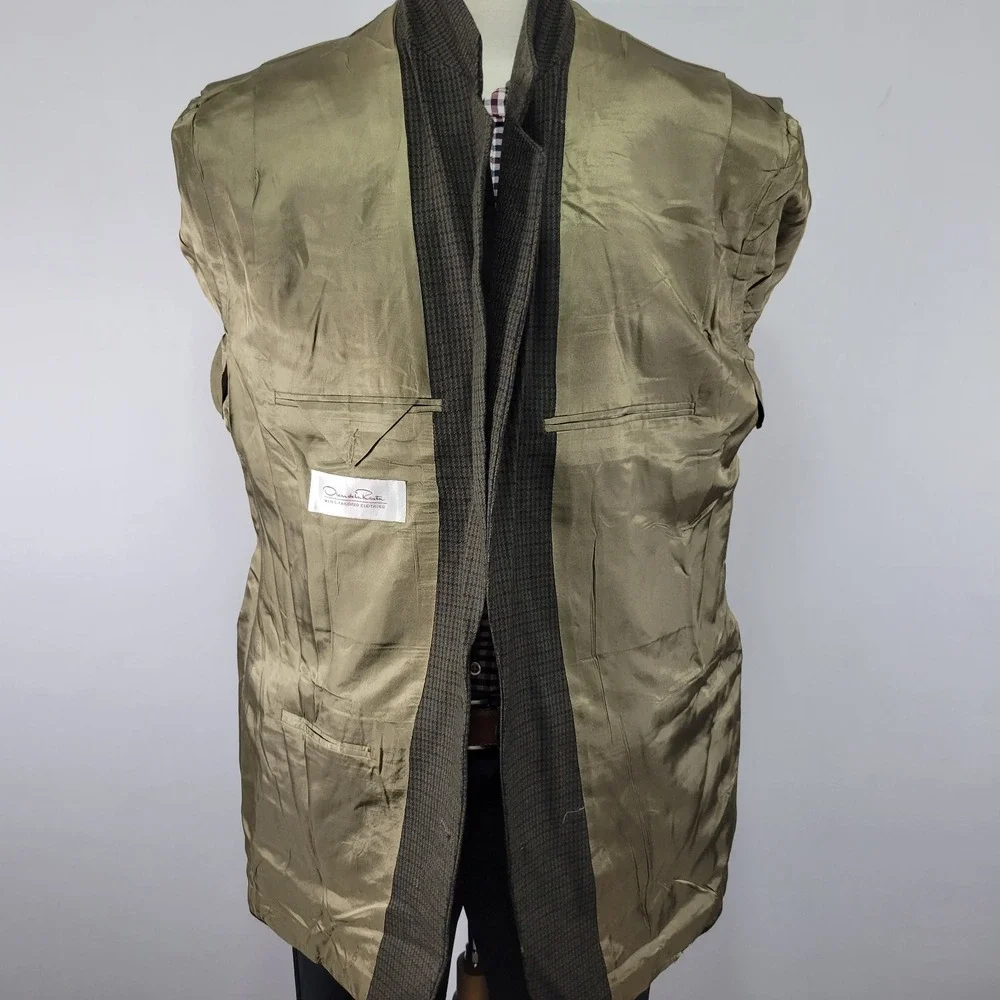 Oscar de la‎ Renta Men's Sport Coat Blazer Two Button Green Houndstooth Size 46L